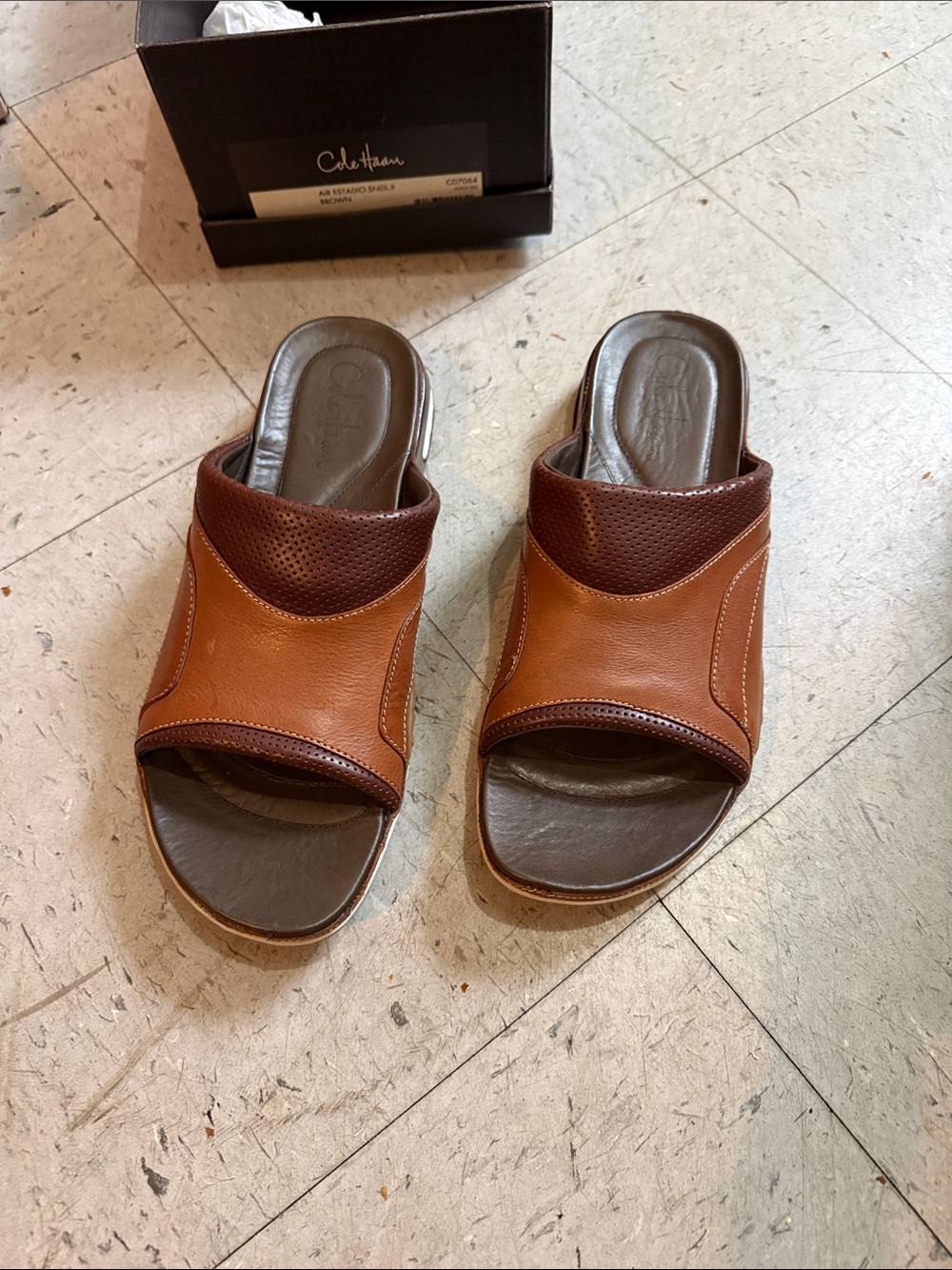 Cole Haan Two-Tone Brown Leather Slide Sandals